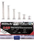 Get Your Hands on These Badass M5 Chicago Binding Screws Assortment Packing 240 Pieces Of Phillips Heads And Extenders displayed in clear storage box.