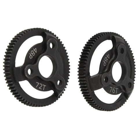 Beefed Up Hardened Steel CNC Machined Spur Gear Set for Traxxas 2WD Slash Drag Slash Bandit Upgrade Parts 72T And 76T 48P Black Anodized Rust Resistant Easy Install