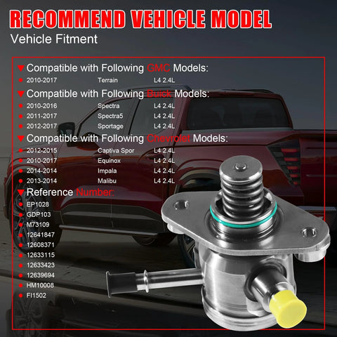 Beefy High Pressure Fuel Pump With Seal Gasket And Bolt Kit For 2.4L GM Engines Fits Chevrolet Equinox Malibu Impala Captiva Sport