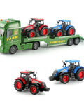 Three In One Farm Truck Set For Kids Featuring Semi Tractor And Front Loader Trailer With Realistic Lights 18 Wheeler Style Toy Cars