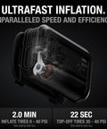 Close-up of the 2000 Amp Jump Starter With Built-In Air Compressor And Tire Inflator, inside view showing inflation mechanism.