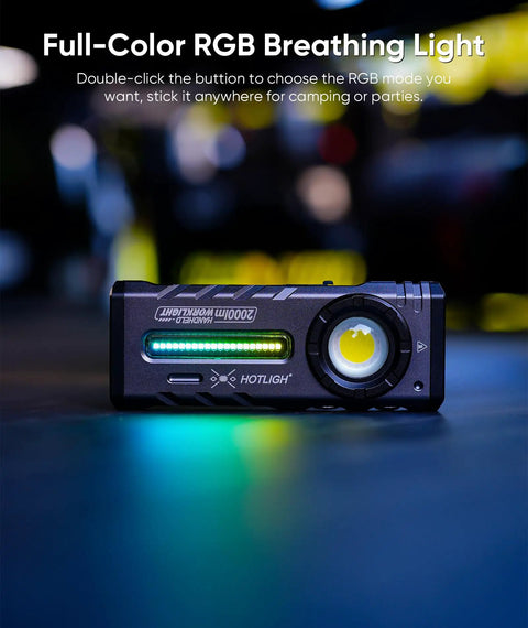 Beast Magnetic EDC Flashlight 2000 Lumens Rechargeable LED With RGB And UV Light on blue surface