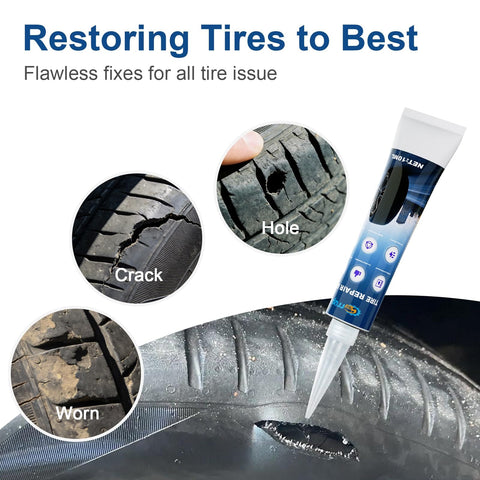 Tire Plug Kit for Tubeless Flats, 20 Pcs Screw In Plugs in Two Sizes, Portable Emergency Tire Repair Kit for Cars SUVs Motorcycles and ATVs, Fast Easy Flat Repair On The Go with images of cracks, holes, and worn treads.
