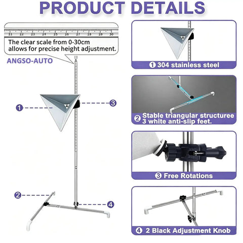 Large Radar Corner Reflector Kit With 0 To 30 Cm Stand For ADAS Calibration Tool Precision Vehicle Sensor Alignment Set Easy Setup And Reliable Calibration For Accurate Driver Assist Systems, 304 stainless steel stand