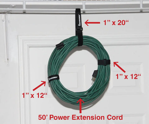 Soft Velour Cinch Straps 2 Inch By 20 Inch Pack Of 6 With Reusable Hook And Loop securing green power cord
