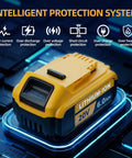 Rugged 6.0Ah 20 Volt Rechargeable Battery 2 Pack Compatible With DeWalt Power Tools And Fast Chargers Replace DCB206 DCB205, showcasing intelligent protection system.