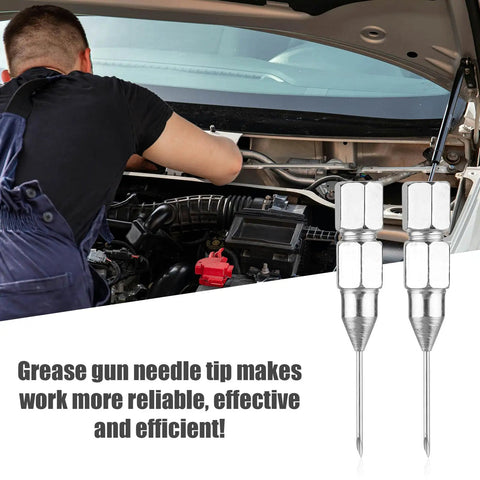 4 Piece Grease Gun Needle Nozzle Set For Tight Spaces And Deep Holes Detachable Grease Tip Adapters With 2 Injecting Needles in use