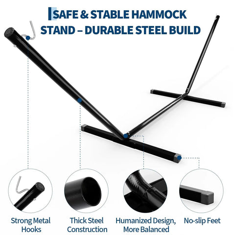 12 Ft Outdoor Hammock Stand Built From Heavy Duty Steel For Two People With Hooks And Chains 450 Lbs Capacity Portable Black