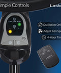 Oscillating Cyclone Pedestal Fan With Remote control panel, showing oscillation, speed settings, and 4-hour timer options.