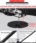 Heavy Hitter 16 Inch Jigsaw With Variable Speed And LED Light showing cutting mechanism and blade types for versatile material use.