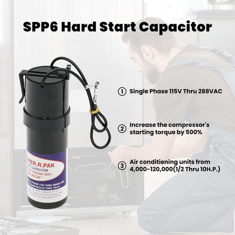Hard Start Kit For Air Conditioners With Hard Start Capacitor 115V To 288VAC shown with installation instructions