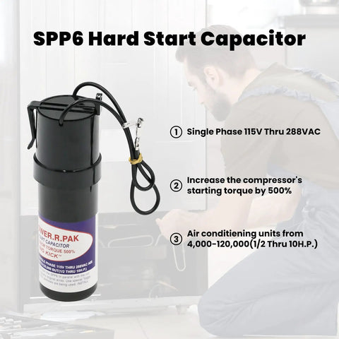 Hard Start Kit For Air Conditioners With High Torque Capacitors 115V To 288VAC Compatibility 4000 To 120000 BTU Two-Pack