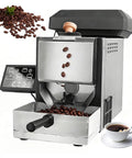 Upgrade Your Daily Grind With This Sleek Automatic Electric Coffee Roaster Featuring 200 Gram Capacity And A Clear Viewing Drum So You Can Craft Killer Custom Light To Dark Batches Right In Your Own Kitchen Without Any Hassle. Coffee roaster with stainless steel finish and control panel.