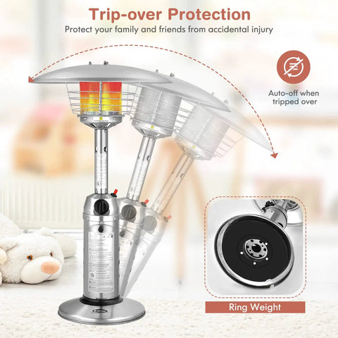 Outdoor Propane Patio Heater 11,000 BTU Portable Tabletop With Weighted Base Stainless Steel Adjustable Thermostat in action