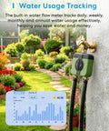 WiFi Hose Timer For Garden With 2 Zone Control, Brass Inlet And Outlet attached to garden faucet, flower garden in background