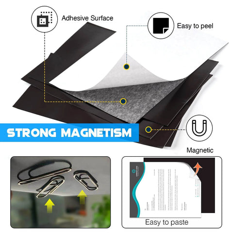 Adhesive Magnetic Sheets 8.5x11 Letter Size Pack Of 8 Self Stick Magnet Sheets for DIY with over 300 Gauss magnetic strength demo