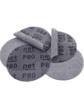 Get Some Smooth Finish With These 20 Piece 3 Inch Mesh Sanding Discs Offering Sweet Anti-Blocking Action From 80 To 240 Grit Plus Dust Vent Holes For Cleaner Work on Both Wood And Metal Projects Today. Close-up of P80 grit mesh sanding discs.