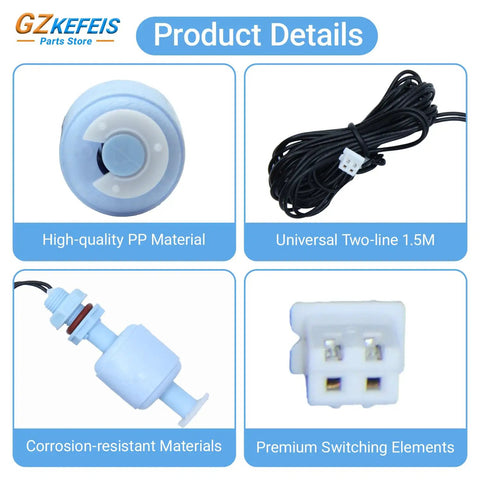 Plug And Play Water Level Float Switch For Commercial Ice Machines No Fuss Quick Install Universal Two Line Sensor Replacement For Ice Makers Food Grade PP Material 12 Volts, 1.5m cable