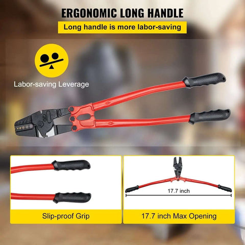 24 Inch Heavy Duty Hand Swager Crimper Tool With Five Dies From One Sixteenth To Three Sixteenths, ergonomic long handle