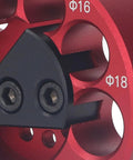 Eight Hole Adjustable Dowel Jig Kit For Woodworking, Pro Grade Dowel Cutter With Wrench, Aluminum Alloy Dowel Maker For Wood Rods And Milling Pins, Round Rod Jig For Precise Joinery And Easy Milling, red aluminum jig with 16 and 18mm holes
