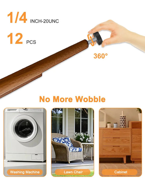 12 Pack Adjustable Leveling Feet One Quarter Inch 20 UNC for Furniture DIY with washing machine, lawn chair, cabinet use