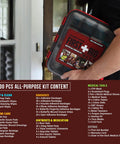 Everlit 400-pcs all-purpose first aid kit, gray plastic case with red latches, carried by a person.