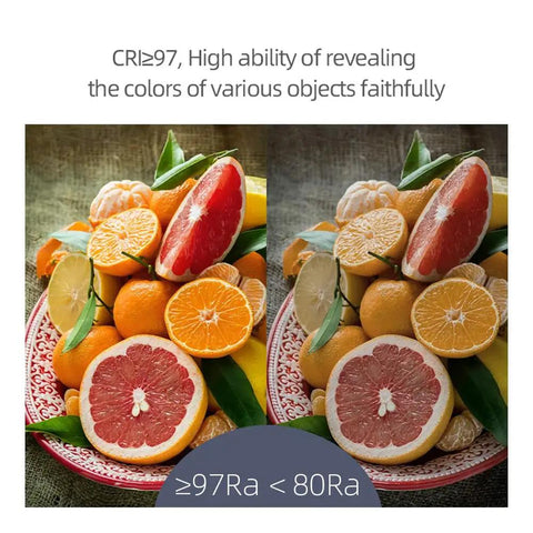 Comparison of fruit colors under LED Modern Directional Dimmable Spotlight With 90 Degree Adjustable Beam CRI 97.
