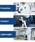 Protective Coveralls With Zipper Front And Elastic Cuffs In White And Blue Large Pack Of 25 For On The Job Safety 400D ProShield