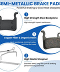 4 Pairs Bike Disc Brake Pads With Installation Toolkit, showing copper fiber organic resin pads and tools, heat resistant, low disc wear.
