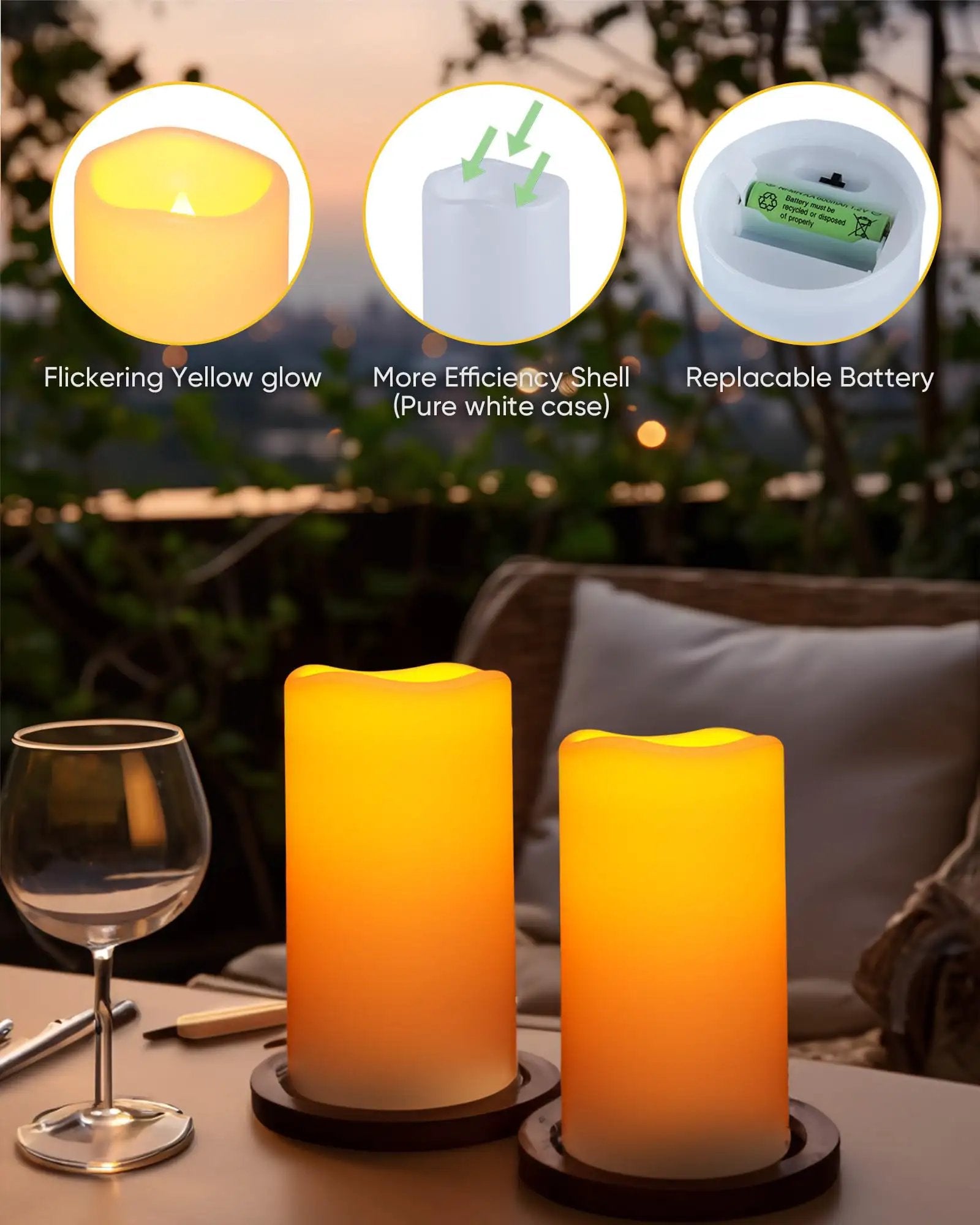 Lit Outdoor Solar Pillar Candles 3x6 Inches For Garden ✓