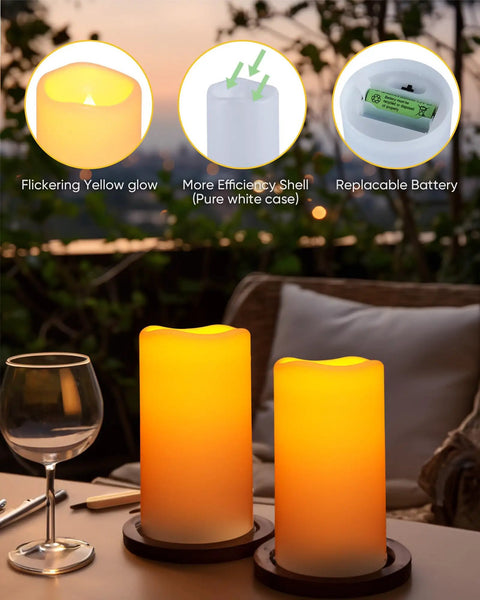 Lit Outdoor Solar Pillar Candles 3x6 Inches Waterproof Rechargeable Flameless Flickering Lights With Dusk To Dawn Sensor glowing