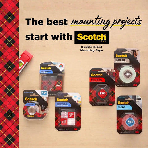 Various Scotch brand tapes including Removable Poster Tape With Dispenser, Handy Three Quarters Inch Wide By 12.5 Feet Clear Double Sided Adhesive For Posters.