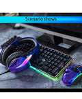Game Ready Led Wired Mechanical Keyboard And Mouse Combo With Multimedia Keys Solid Aluminum Base 104 Layout Dual Color Caps High DPI Mouse shown on desk with RGB backlighting.
