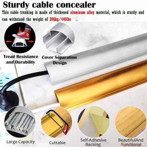 Aluminum Alloy Cable Raceway Concealer Self Adhesive Floor Cord Cover for Factory and Workshop Wiring Management, visible cuttable design