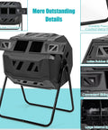 Dual Chamber Outdoor Compost Tumbler With 43 Gallons Capacity 360 Degree Rotating Barrel showcasing dual chambers and sliding doors