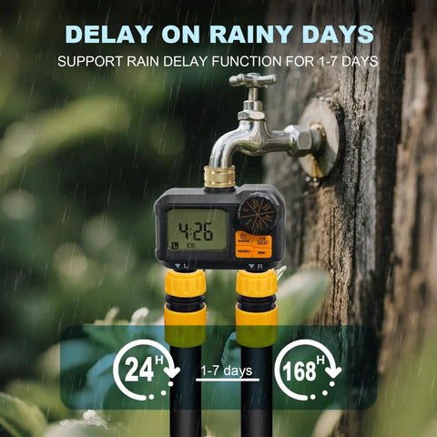 Water Timer For Garden Hose Two Outlet Sprinkler System With Brass Swivel Rain Delay in matte black
