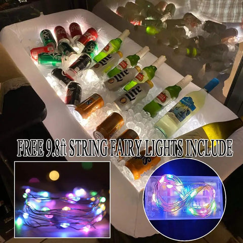Inflatable Serving Bar For Summer Parties With Ice Chiller, Buffet Station, Drink Holder And Cooler Tray, illuminated with lights