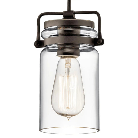 Brinley 7.75 Inch Kitchen Pendant In Olde Bronze With Clear Glass 1 Light Mini Farmhouse Pendant For Over Kitchen Islands Sinks And Dining Tables Industrial Modern Lighting close-up