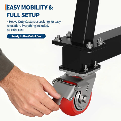 Heavy Duty Workhorse Gantry Crane 4400 Lbs Portable Garage Hoist adjustable caster wheel for easy mobility and stability.
