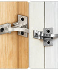 10 Pack Beefy Brass Heavy Duty Cabinet Door Latches With Mounting Screws, installed on wooden doors, side by side view