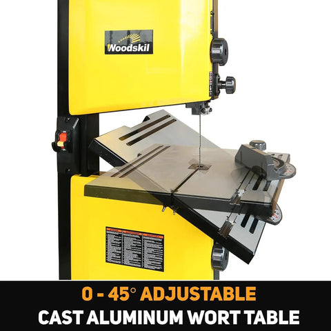 3 Amp 9 Inch Band Saw For Woodworking With 2500 FPM Blade Speed Benchtop Bandsaw, cast aluminum table, side view