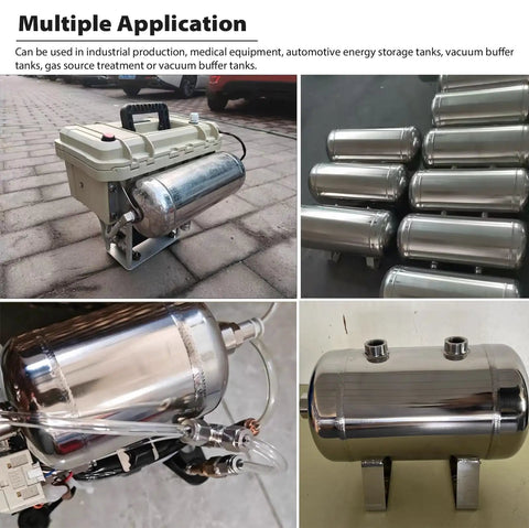 Heavy Duty 8L Portable Air Compressor Receiver Tank Made From Top Tier 304 Stainless Steel For Car Tires And Industrial Tasks Durable Mirror Finish With Secure Mount Brackets And Essential Fittings Fits Under Hood Or In Garage Easy Install No Rust