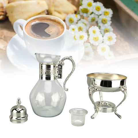 Glass Teapot With Warmer 50 Oz Vintage Espresso Kettle Heats Up Coffee Pot With Handle Heat Resistant Turkish Coffee Pitcher