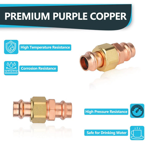 Copper Press Union Fitting One Half Inch By One Half Inch, Press Fit Copper Coupling For Tubing showcasing corrosion resistance.