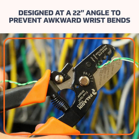 ProGrip Workhorse 5-In-1 Fiber Optic Stripper with Dual Durometer Grips stripping cable in data center.
