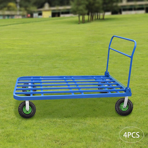 10 Inch Pneumatic Caster Set Of 4 With 661 Lb Capacity Smooth Ridin Heavy Duty Haulin Tough As Nails Grip Inflatable Rubber Tires Galvanized Steel Mounts showcasing cart on grass.