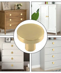 Two Pack 1 Inch Cabinet Knobs With Mounting Screws Solid Brass Round Drawer Pulls For Cabinets Or Dressers Easy Install Includes Two Screw Types To Fit Different Board Thickness Durable Kitchen And Bedroom Hardware, 1-inch brass knob on dresser
