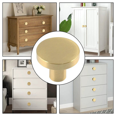 Two Pack 1 Inch Cabinet Knobs With Mounting Screws Solid Brass Round Drawer Pulls For Cabinets Or Dressers Easy Install Includes Two Screw Types To Fit Different Board Thickness Durable Kitchen And Bedroom Hardware, 1-inch brass knob on dresser