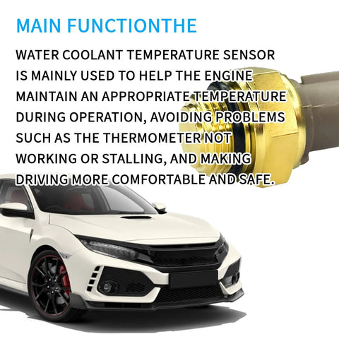 Dead Simple Plug And Play Coolant Temperature Sensor For Honda Accord Civic CRV Direct Fan Switch Replacement Fits Civic Accord CRV RSX Matches Oem 37760p00003, close-up of sensor with car background.