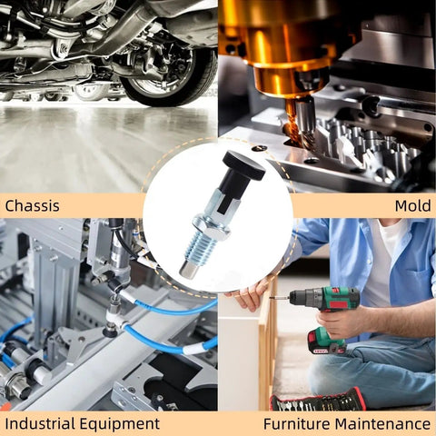 Pair Of M12 Push Fit Ball Nose Spring Plungers Carbon Steel Self Locking Locate Pins in industrial equipment setup.